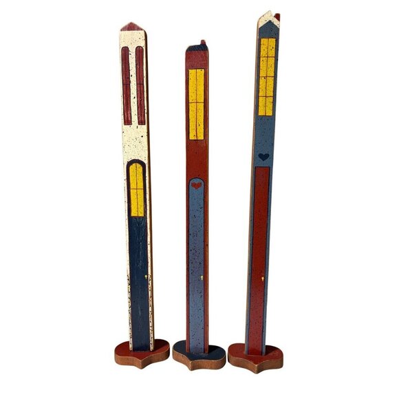 Vtg Handmade Wooden Slims House Decor Set Country Primitive 28"‎ - Picture 1 of 6